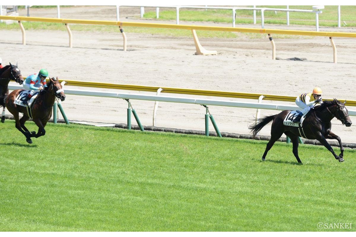 2017年8月6日2歳新馬1着、ニシノウララ2着アーモンドアイ