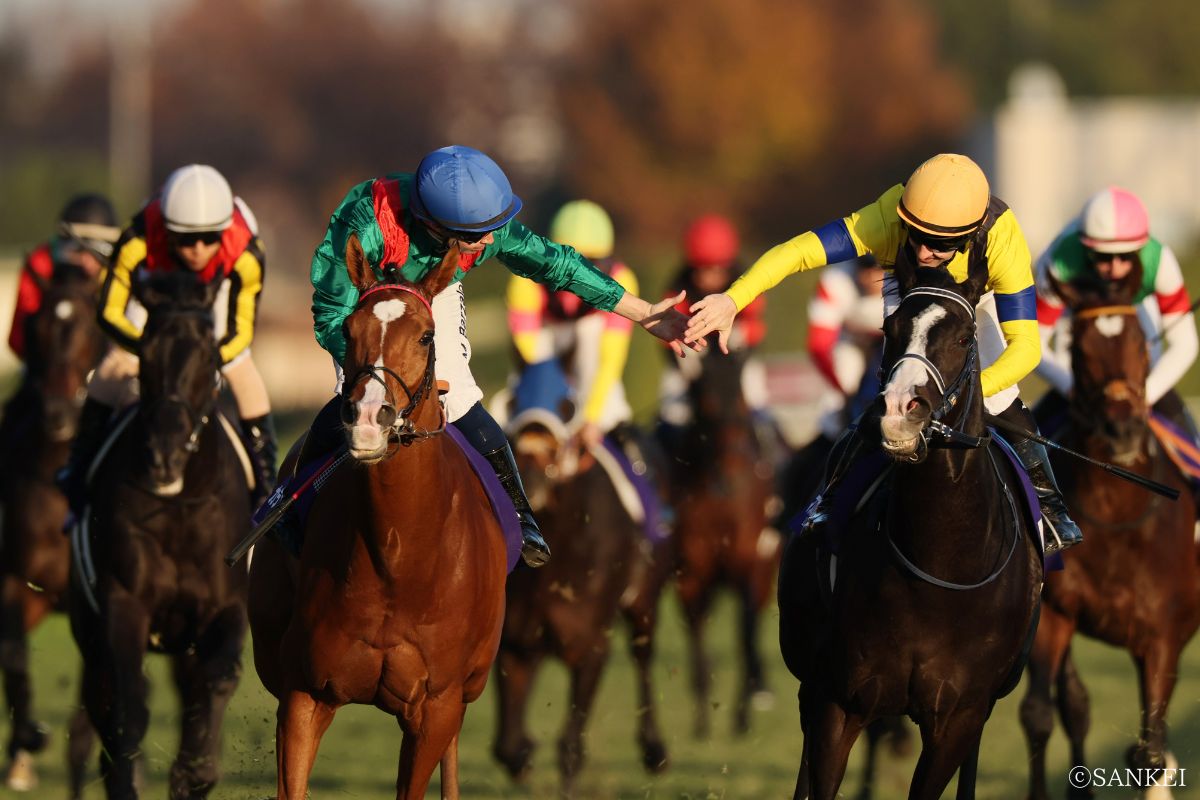 2025年ジャパンカップを制したカランダガン(写真左・青帽)