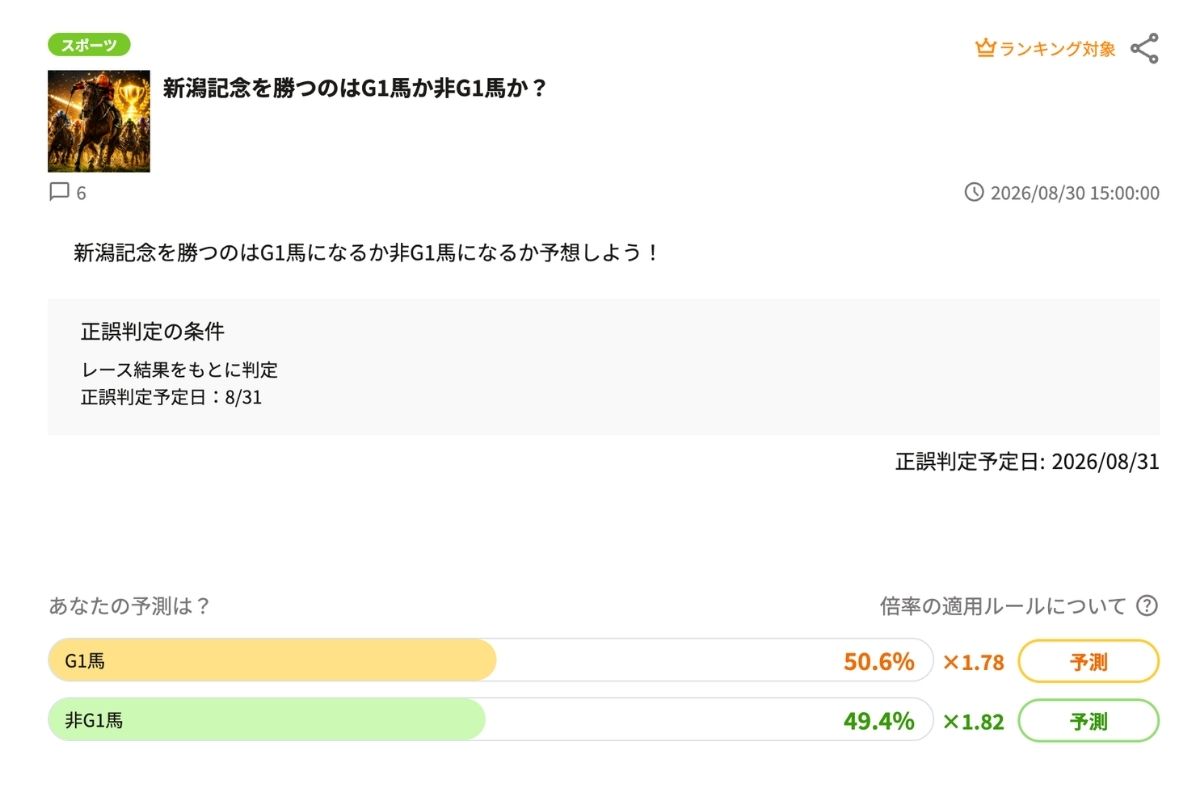 新潟記念を勝つのはG1馬か非G1馬か?